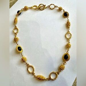 80s Anne Klein gold plated black cabochon necklace